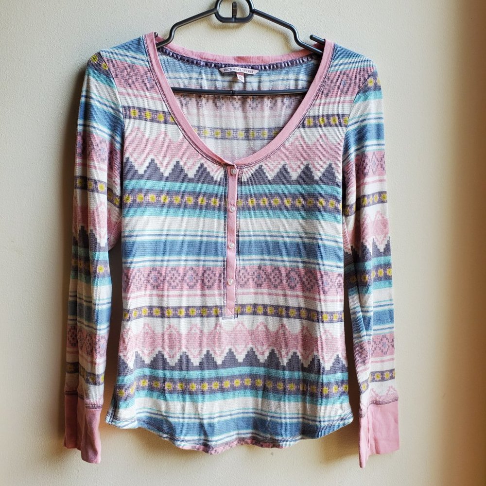 Victoria's Secret Pink/Blue Aztec Print Pajama Shirt Size Small